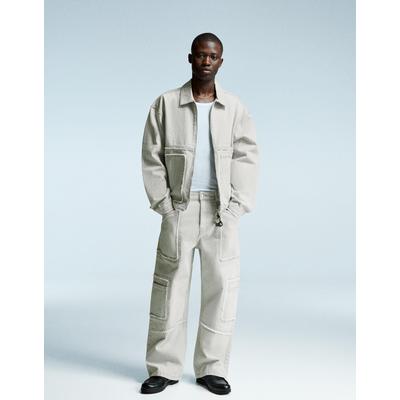 Bershka Baggy Jeans With Fringing Men 28 Grey