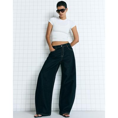 Bershka Wide-Leg Barrel Jeans Women 08 Black