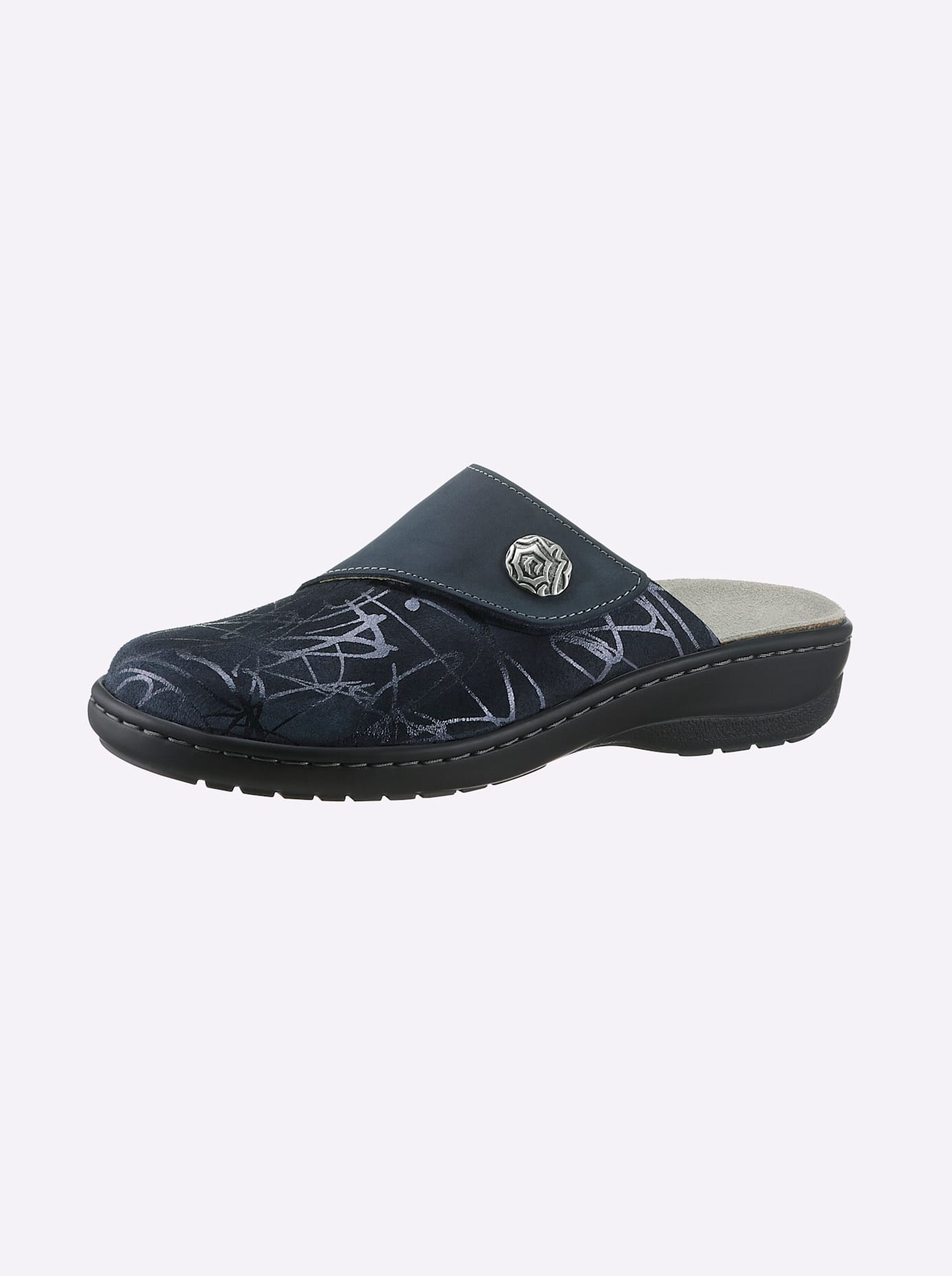 Pantolette BELVIDA, Damen, Gr. 41, blau (mittelblau), Veloursleder, Schuhe Pantolette