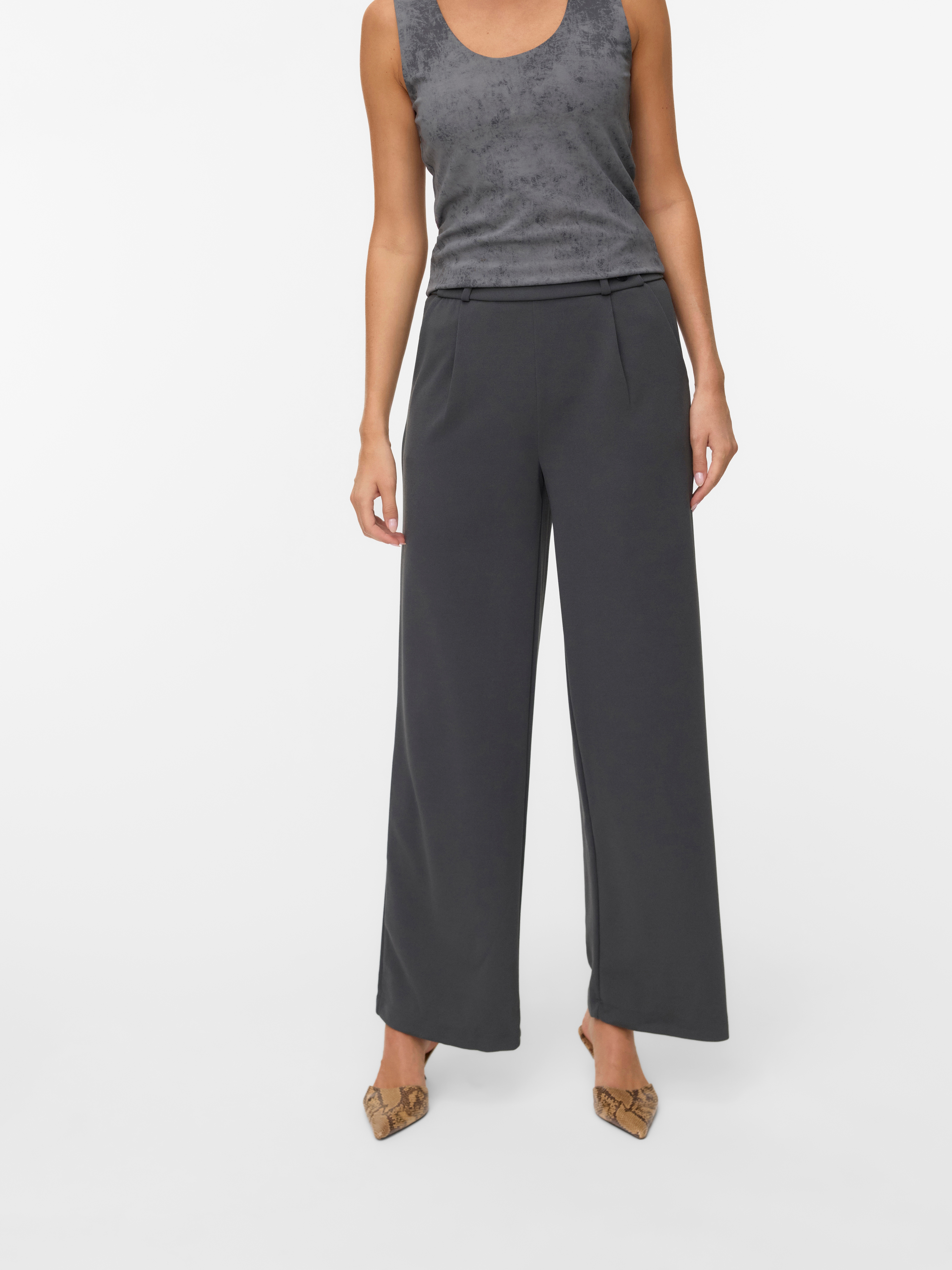 Anzughose VERO MODA "VMSTAR PANTS JRS GA NOOS", Damen, Gr. S (36), Länge 30, grau (grau pinstripe), Jersey, Obermaterial: 95% Polyester, 5% Elasthan, unifarben, loose fit normal, Hosen Anzughose