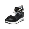 Keilsandalette NERO GIARDINI "Nero Giardini Sandalen Leder/Textil", Damen, Gr. 39, gold (schwarz, gold), Leder, Textil, casual, Schuhe