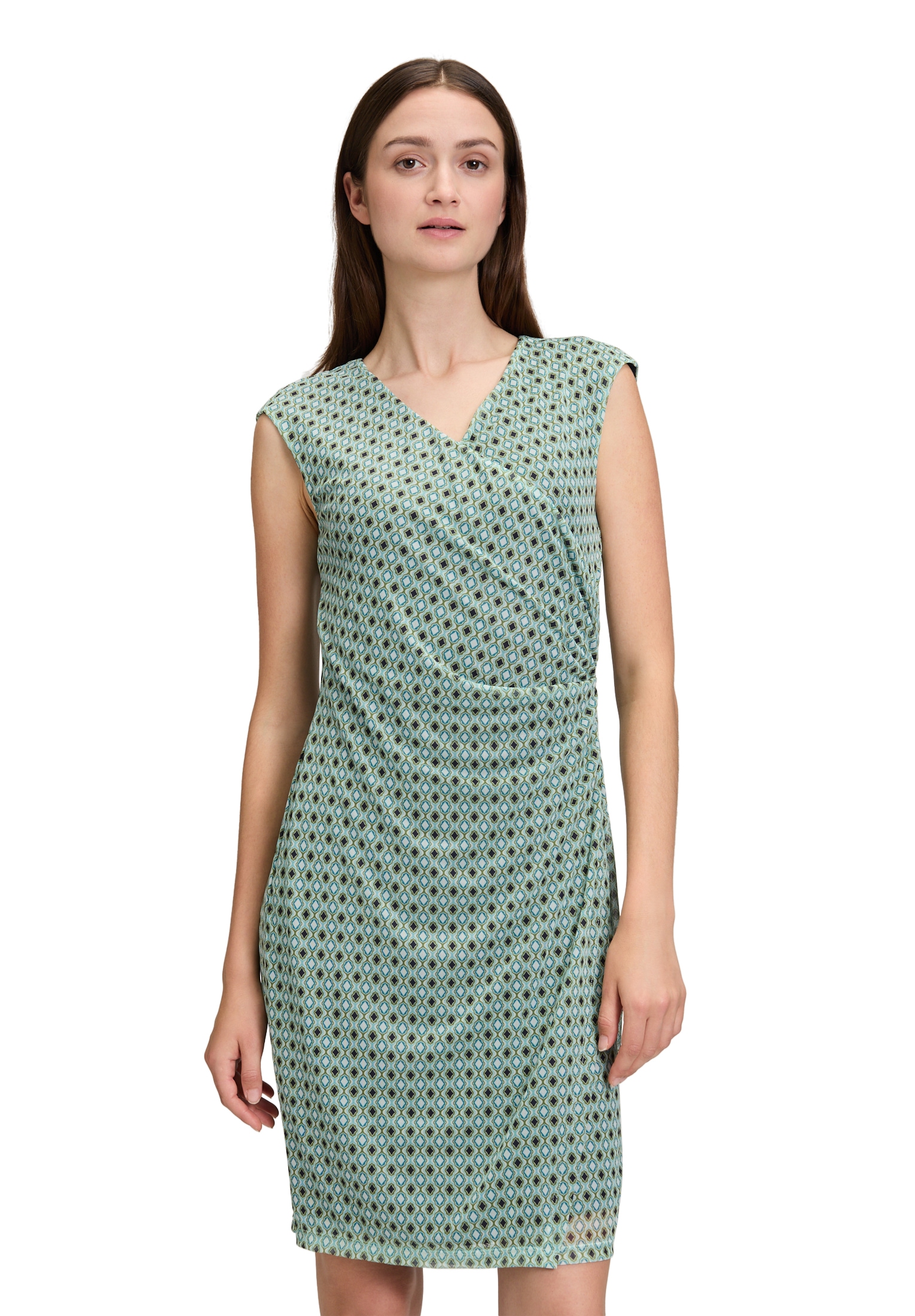 Druckkleid CARTOON "Cartoon Damen Casual-Kleid ohne Arm", Damen, Gr. 44, Normalgrößen, bunt (grün, blau), Obermaterial: 95% Polyester, 05% Elasthan. Futter: 95% Viskose, 5% Elasthan., tailliert kurz, V-Ausschnitt, Kleider Image