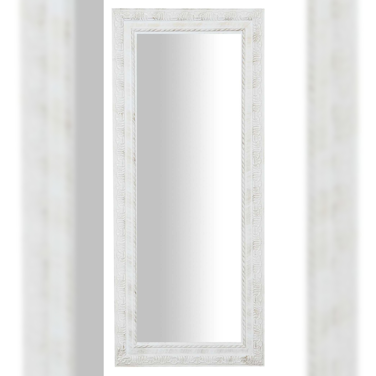 BISCOTTINI INTERNATIONAL ART TRADING Biscottini Schlafzimmerspiegel 35x4x82 cm - Rechteckiger Badezimmerspiegel - Weißer Wandspiegel mit Holzrahmen - Dekorative Wandspiegel Image