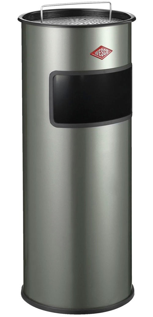 Aschenbecher WESCO, silber (neusilber), B:27cm H:64cm T:27cm, Stahlblech, Mülleimer, Aschenbecher, Standascher mit Sieb, 30 Liter