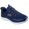 Slip-On Sneaker SKECHERS "SUMMITS", Herren, Gr. 47,5, blau (navy, gelb), Textil, casual, Schuhe, Freizeitschuh, Schnürschuh mit Memory Foam