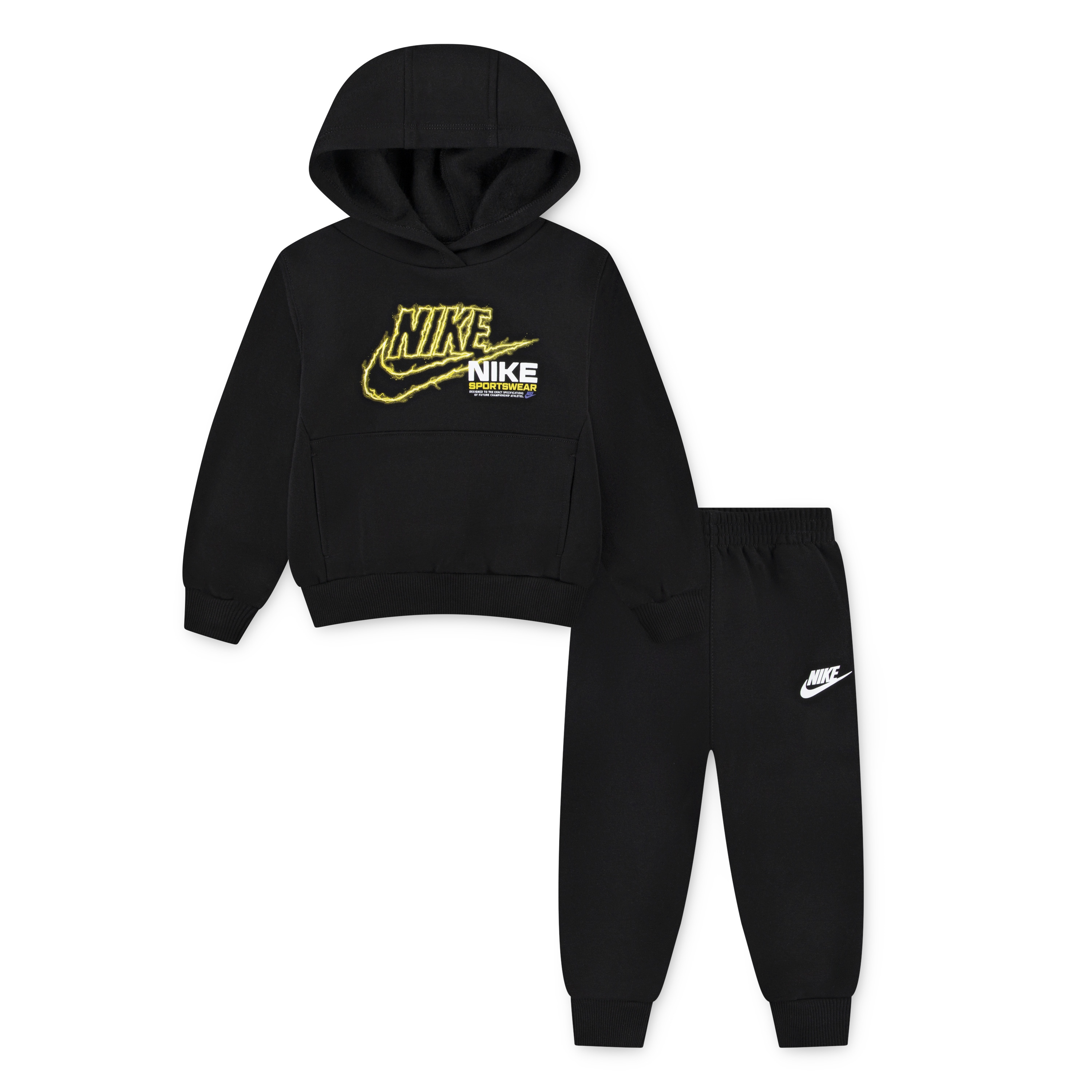 Jogginganzug NIKE SPORTSWEAR "NKB B NSW FS FLC PO PANT SET", Kinder, Gr. 110 (5), schwarz, Obermaterial: 60% Baumwolle, 40% Polyester, Sportlich, Sportanzüge, für Kinder Image