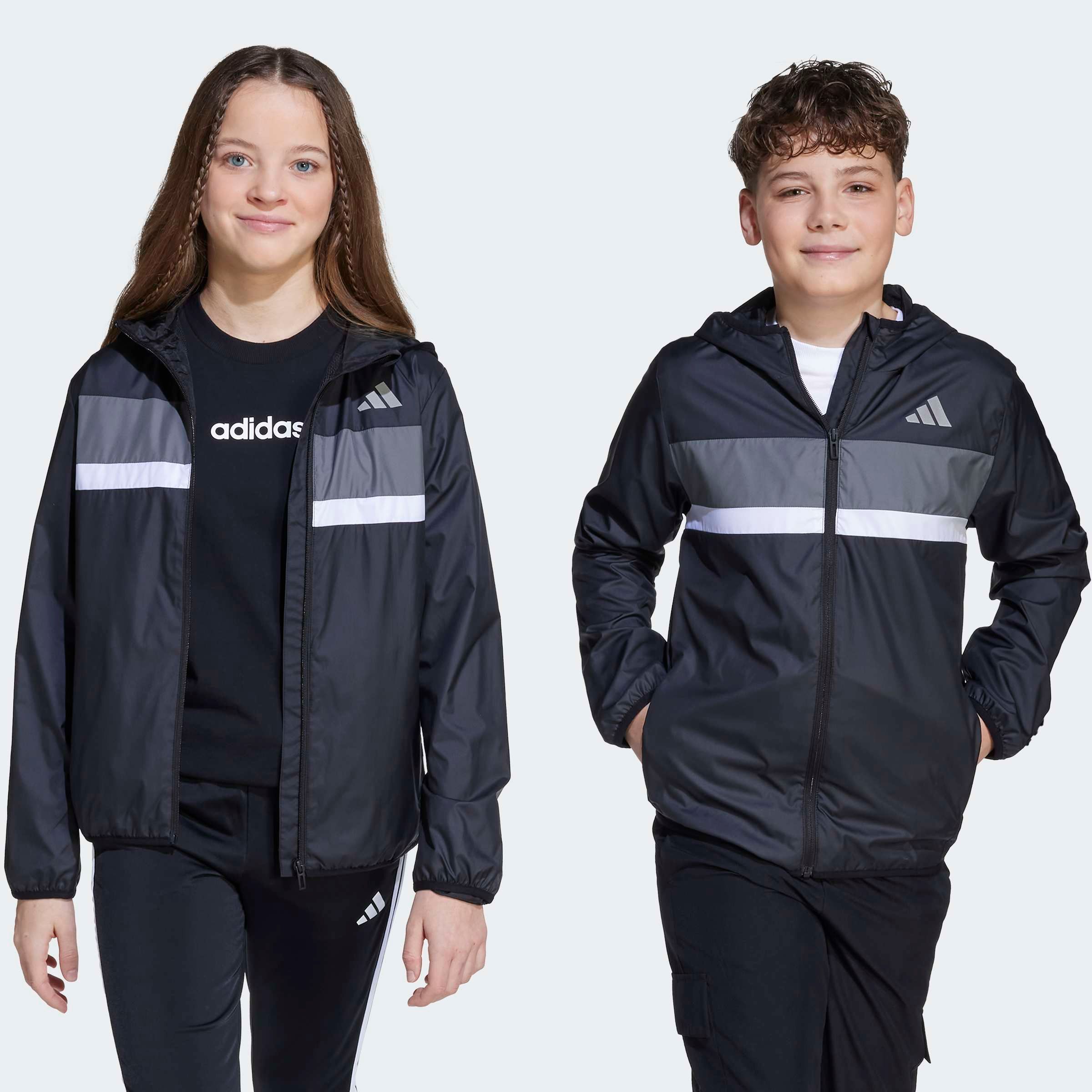 Windbreaker ADIDAS SPORTSWEAR "J TIBERIO WB", Kinder, Gr. 164, schwarz, grau four, weiß, Obermaterial: 100% Polyester, normal, Jacken Image