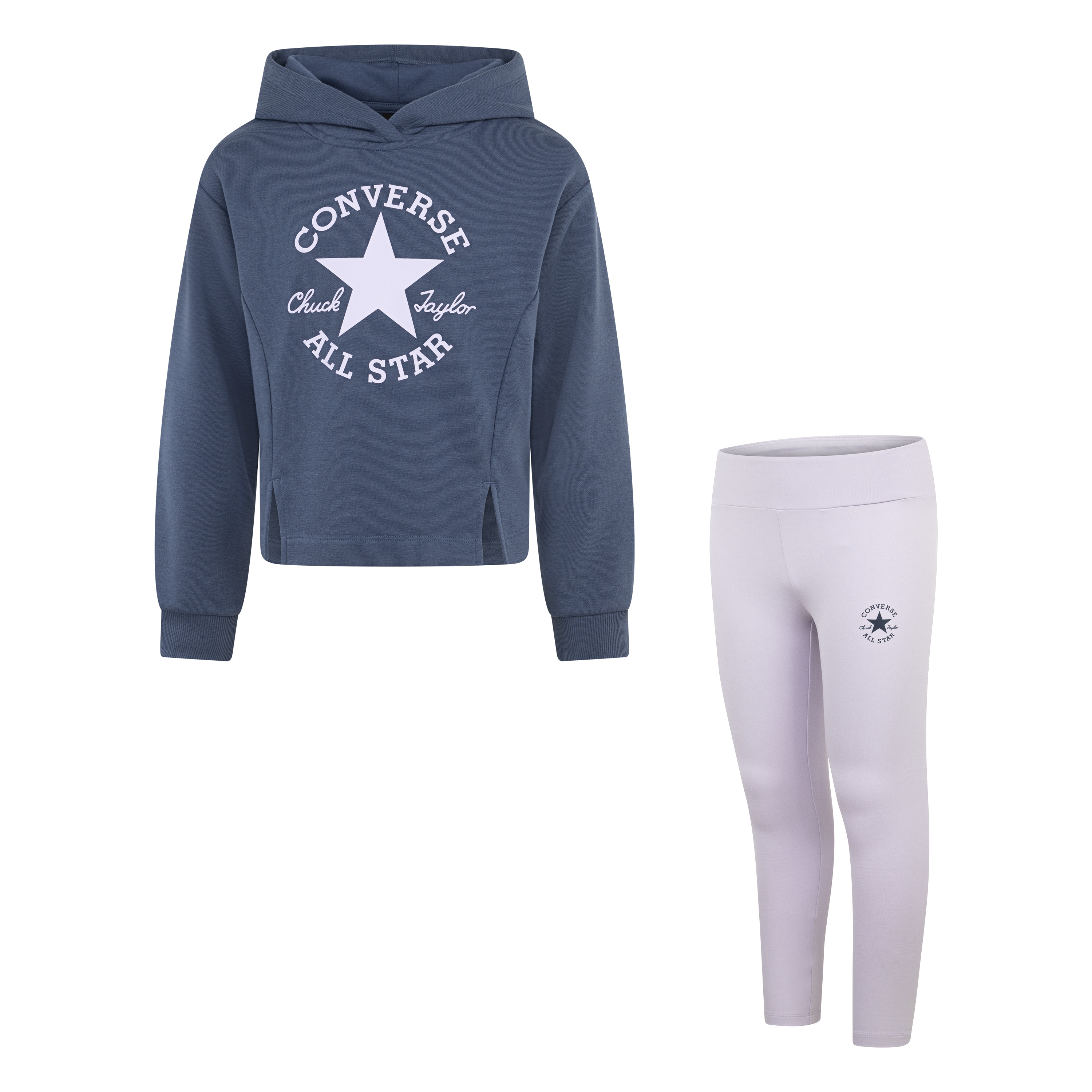 Kapuzensweatshirt CONVERSE "CNVG DCTP HOODIE & LEGGING SET", Kinder, Gr. 104 (4), vapor violet, Obermaterial: 60% Baumwolle, 40% Polyester. Kapuzenfutter: 65% Baumwolle, 35% Polyester. Obermaterial Hose: 85% Polyester, 15% Elasthan, Sweatshirts Image