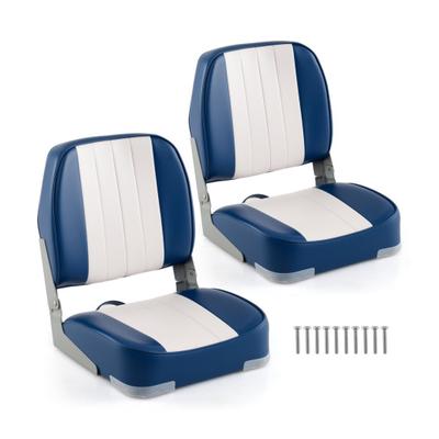 Costway 2-Pack Boat Seats Folding Low Back Boat Chairs Waterproof PVC Leather Cabin Seating-Blue