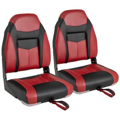 Costway 2 Pieces High Back Folding Boat Seat Set with Sponge Cushion-Red