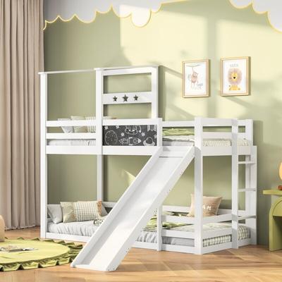 Etagenbett 90x200 cm, mit Treppe und Rutsche, Tafel zum Kritzeln, Fallschutzgitter, für Jugendliche Image