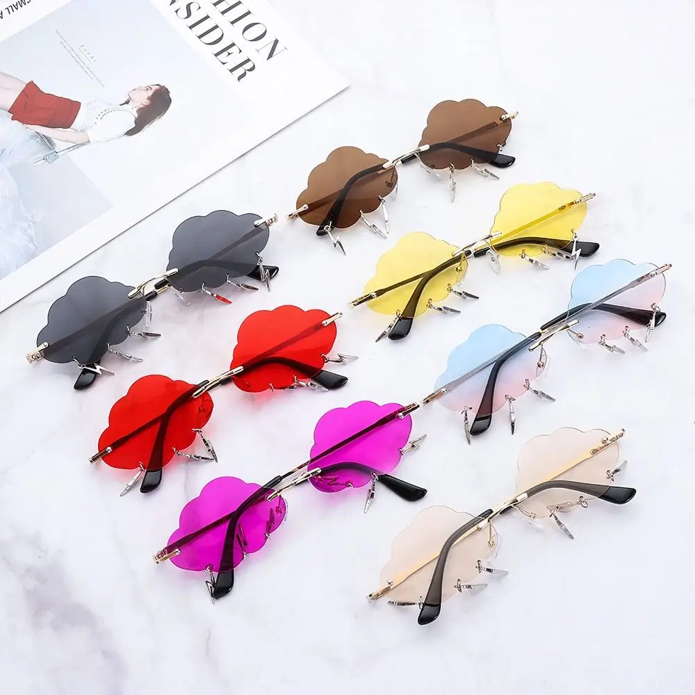 Wolken Blitz Sonnenbrille randlose Sonnenbrille 90er Jahre Sonnenbrille Party Disco lustige Brille Retro Sonnenbrille für Frauen Image