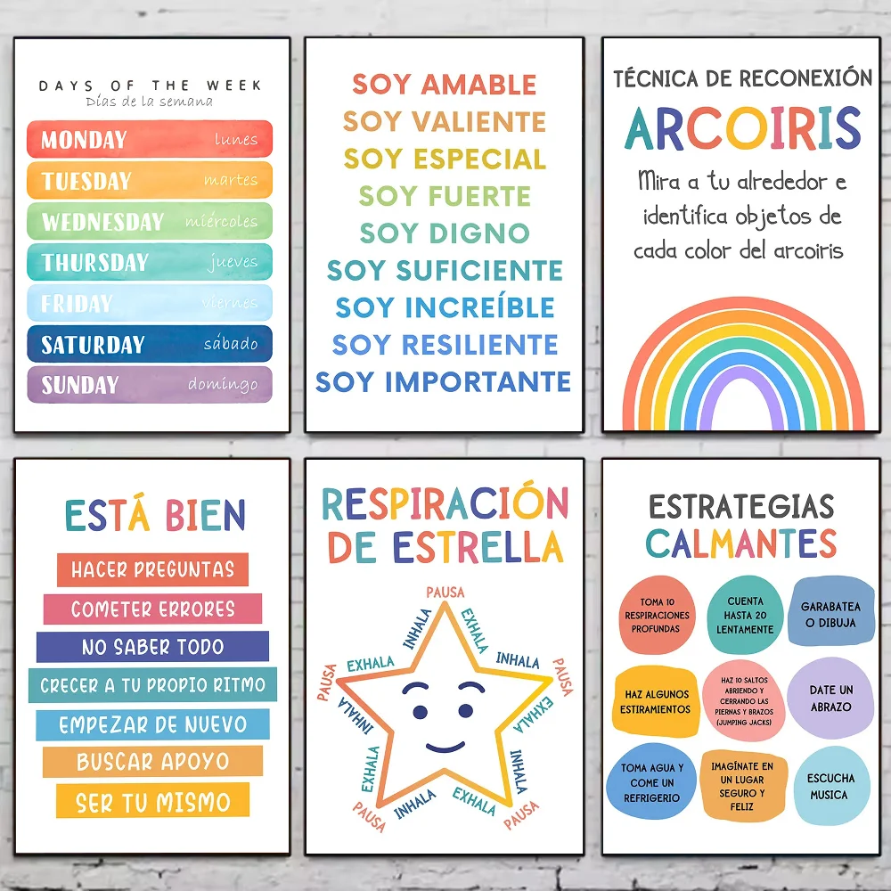 Spanische inspirierende Bildung Poster Aufkleber Kunst Wandmalereien Dekor Spiel Zimmer Dekor Geschenke Kawaii HD Malerei Katze Autos