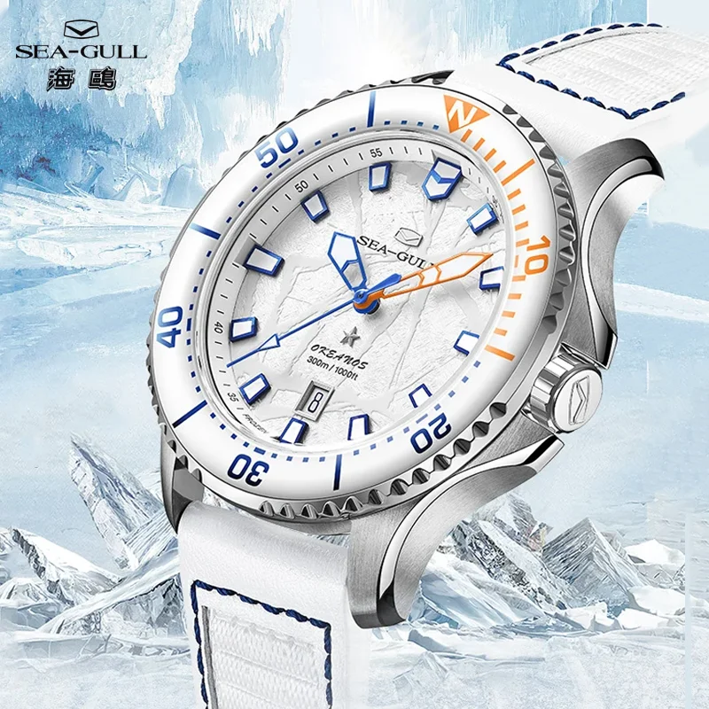 Seagull 300 m wasserdichte Ocean Series Pro Ice Wing Titan 43 mm Herren-Automatik-Taucheruhr Saphirglas ST2130 414.12.1210 Image