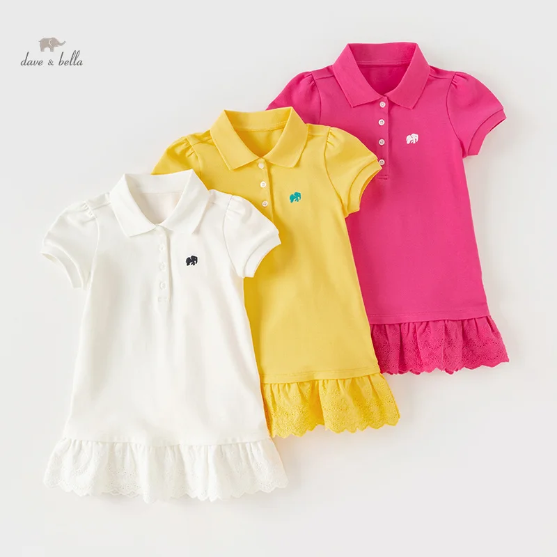 Dave Bella Polo Kleid für Mädchen Baby Kinder neue Sommer Strick süße Mode lässig Baumwolle akademischen Stil Sport db2240620 Image