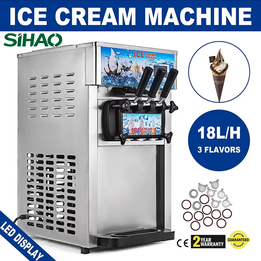 SIHAO Kommerzielle Softeismaschine – Tri-Geschmack 18 l/h mit LCD-Display und One-Touch-Reinigung für Dessertgeschäfte, Cafés Image