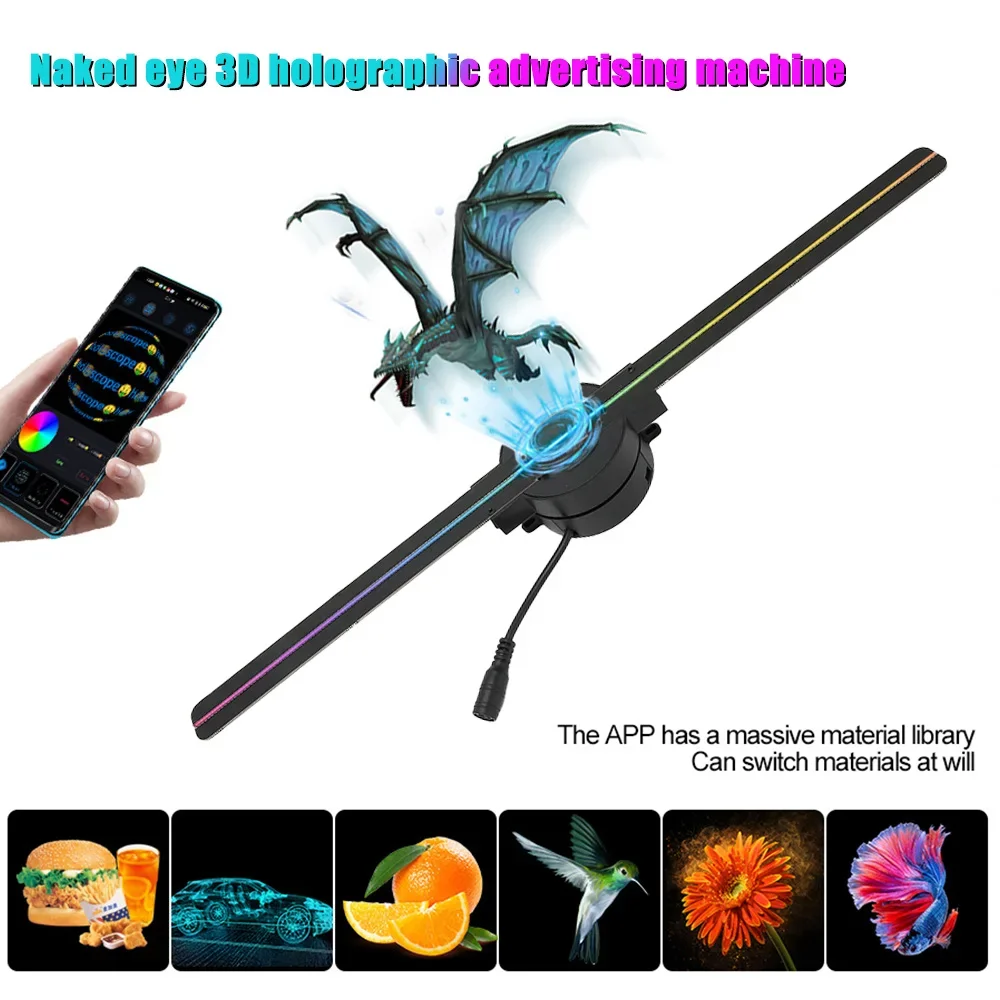 DARHYN Werbung 3D Holographic Fan Screen Stereoscopic Display Suspended Project Lamp 42cm Suspended Imaging Advert Machine Image