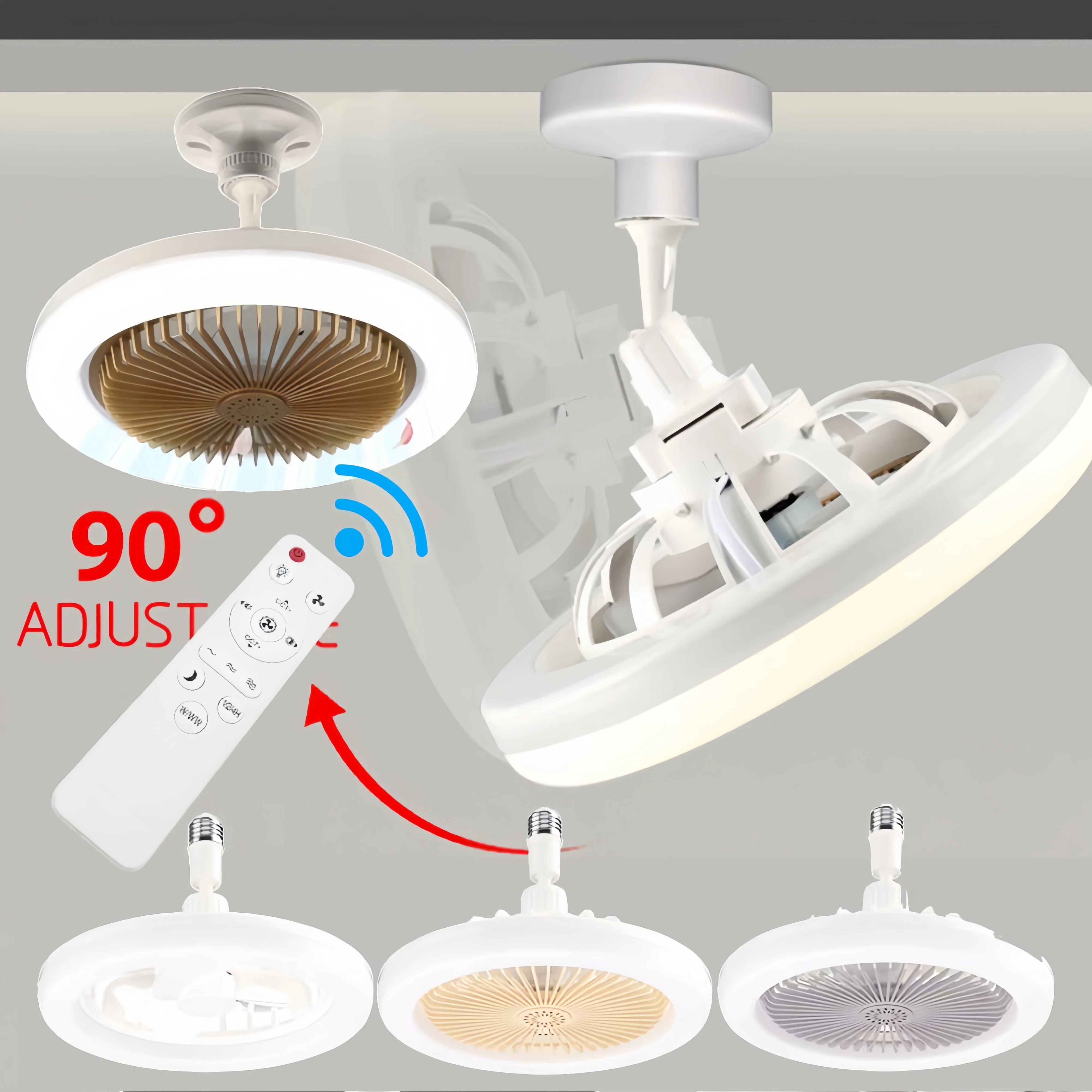 E26/E27 Steckdosenventilator mit Fernbedienung, Deckenventilator, Steckdose, dimmbarer Deckenventilator mit Licht für Schlafzimmer, Küche, Wohnzimmer