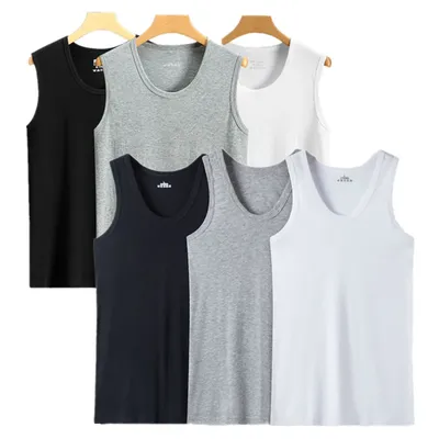 3er-Pack Herren-Baumwollweste, schmale breite Schultern, untere Oberteile, Unterwäsche, T-Shirts, ärmellose Unterhemden, Unterhemden, M, L, XL, 2XL, 3XL Image