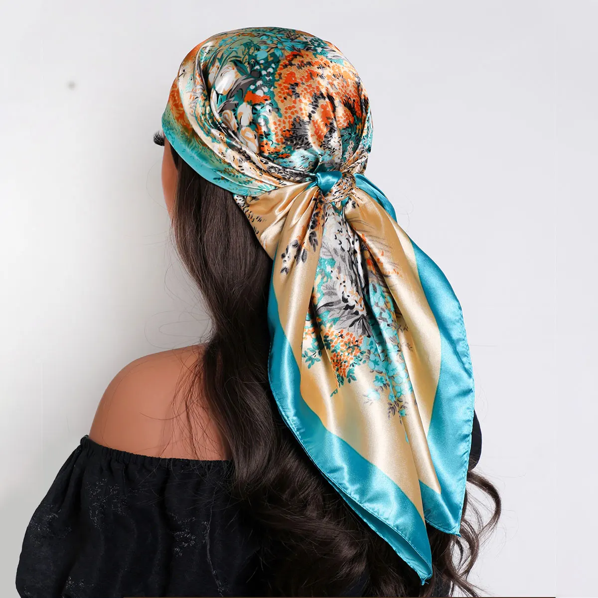 Frauen Luxus Marke Seide Satin Quadrat Schal Hijab Bandana Muslimischen Kopftücher Schal Wrap Damen Stirnband Halstuch Foulard 90 cm Image
