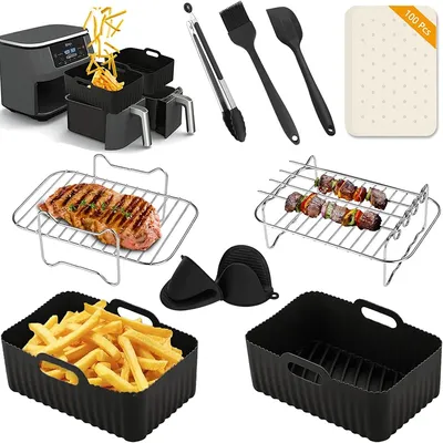 Rectangle Large Air Fryer Accessories For Ninja Foodi Dual Zone Air Fryer Basket Silicone Airfryer Mold Liners Oven Baking Tray