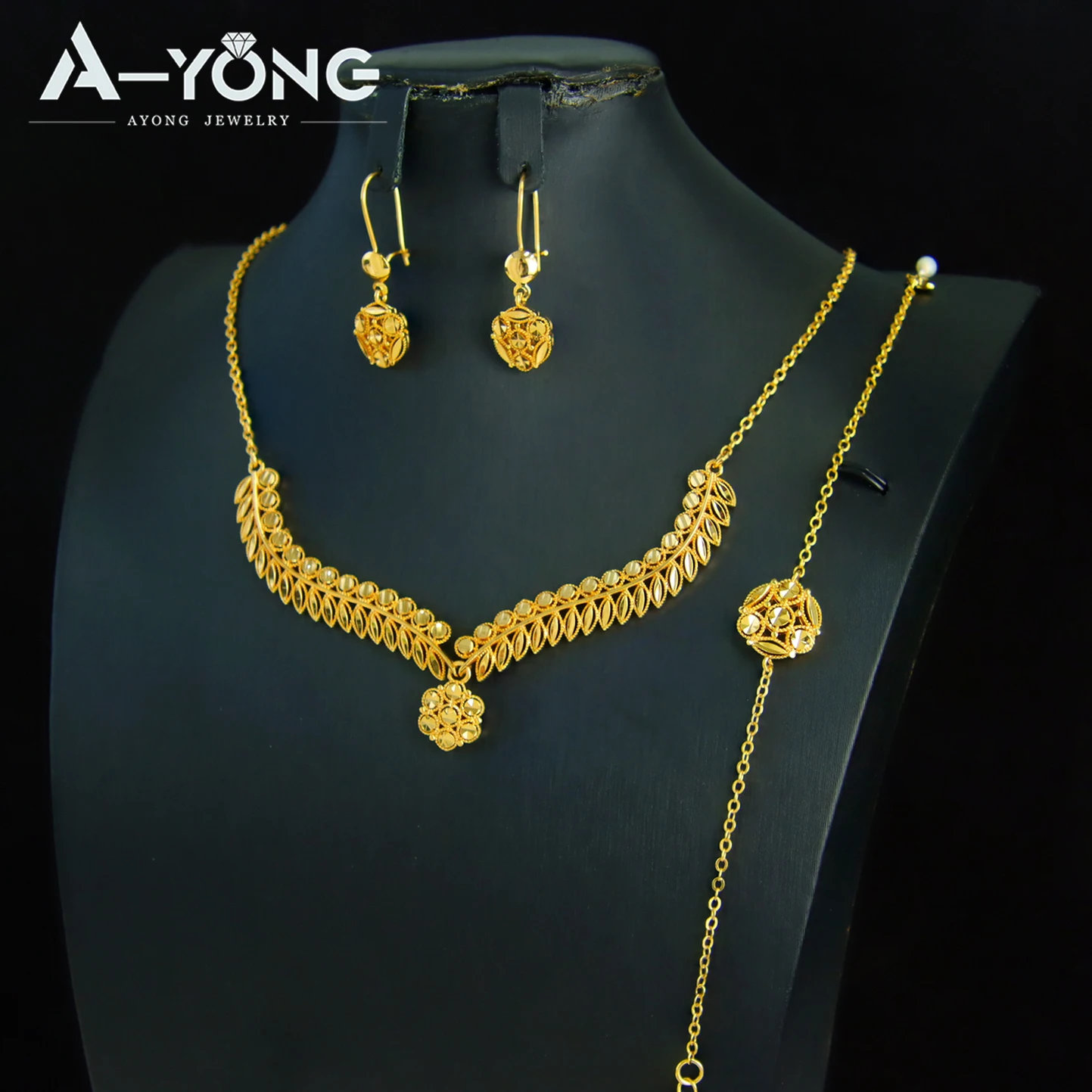 Klassisches Dubai-Gold-Hochzeitsschmuck-Set, 21 Karat vergoldet, Äthiopien, Braut-Halskette, Armband, Ohrringe, Nigeria, Vintage-Schmuck