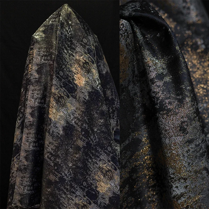 Dunkelblauer, vergoldeter Jacquard-Stoff im chinesischen Stil, hochwertiges Hanfu-Kleid, Qipao-Kleidung, DIY-Designer-Stoffe im Meterware