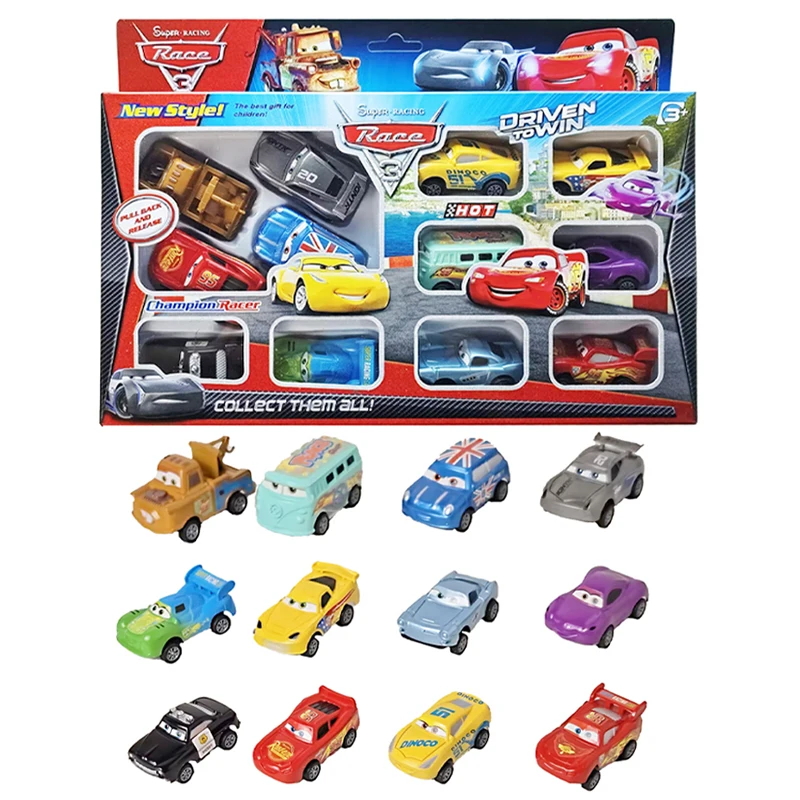 Mini 12 Stück Disney Pixar Cars 3-Kolbenbecher Rebound Car Collection Lightning McQueen Jackson Storm PVC-Automodell Spielzeug für Kinder Image