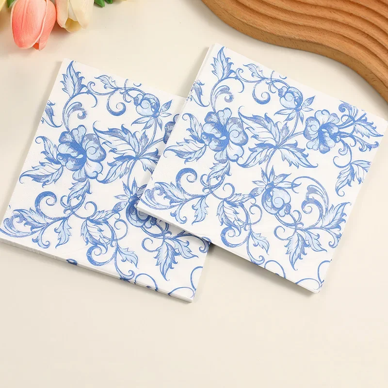 20 Stück 33 cm 2-lagige blaue Blumen bedruckte Servietten im chinesischen Stil, blaues und weißes Party-Dekorationspapier, DIY-Decoupage-Papier Image