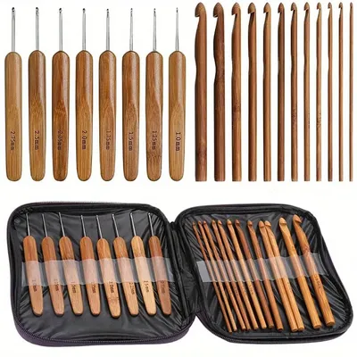 20pcs Bamboo Crochet Hooks Handles Smooth Finish Knitting Crochet Supplies for Yarn Crafts DIY Handmade Accessories 20 Sizes JXB