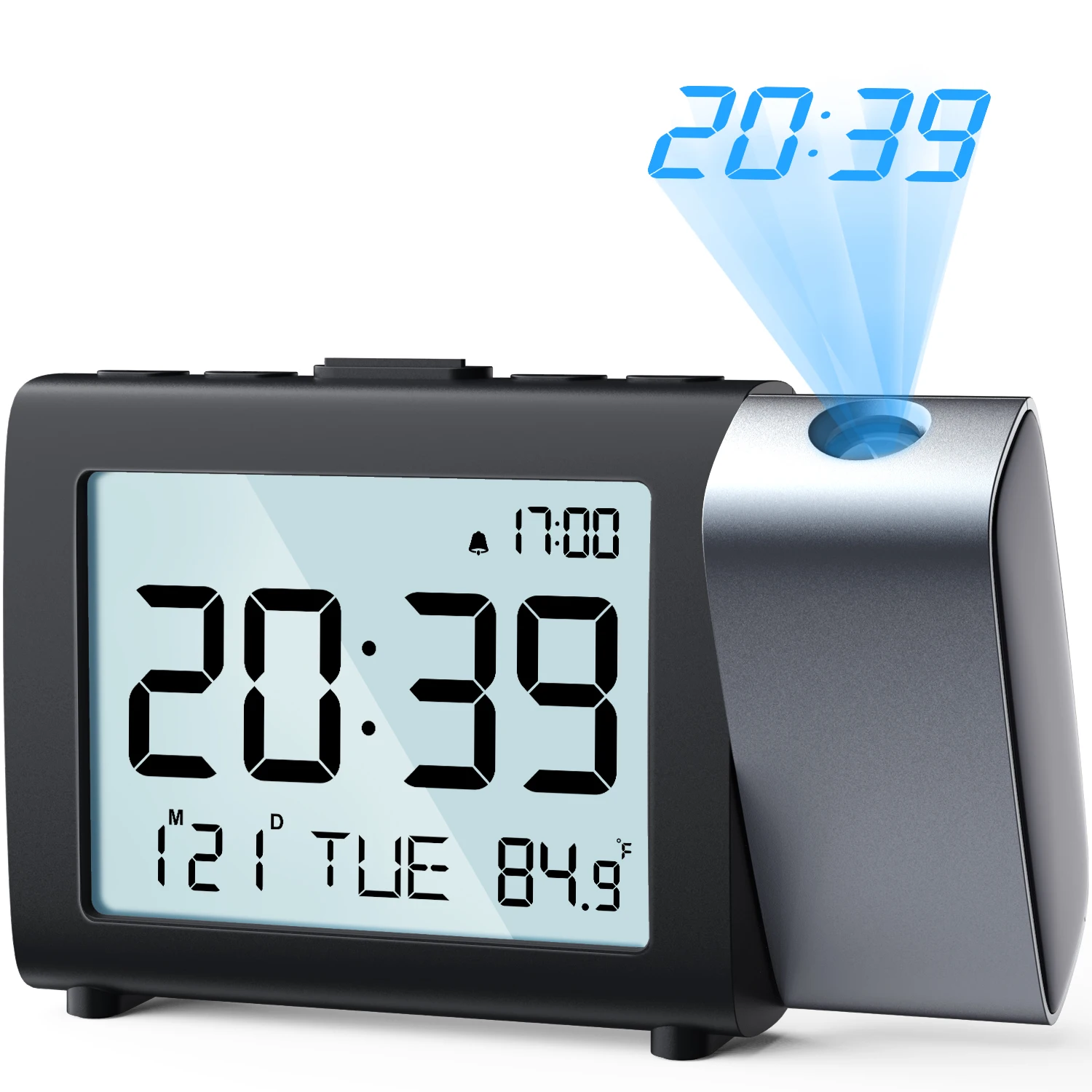 180 ° Rotation Digitaler Projektionswecker Nachtmodus 4-stufige Dimm-Speicheruhr 12H/24H Schlafzimmer Elektronische LCD-Tischuhr Image