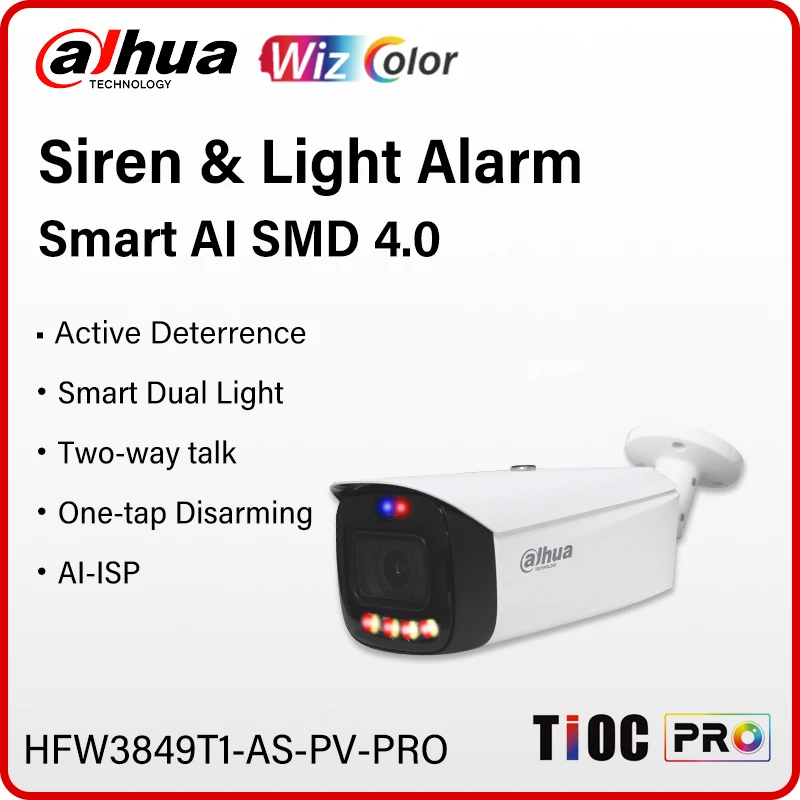 Dahua WizColor HFW3849T1-AS-PV-PRO 8MP rote und blaue Lichter Ton- und Lichtalarm Smart Ai Kamera 4K Zwei-Wege-Audio echte Vollfarbe Image