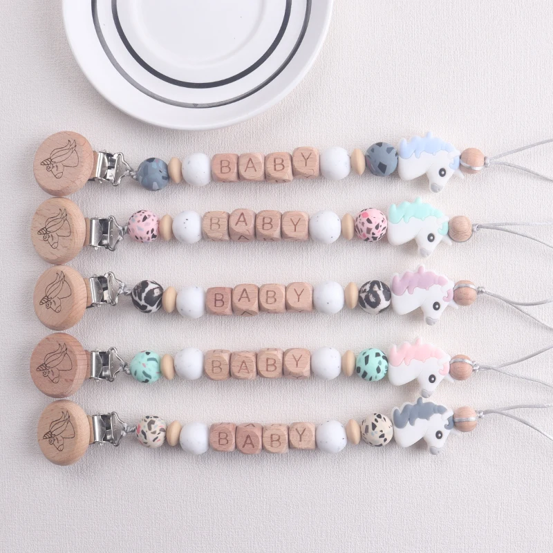 Baby Einhorn Silikon Schnuller Clips Ketten Halter Beißring Anhänger Zahnen Baby Geschenke Image