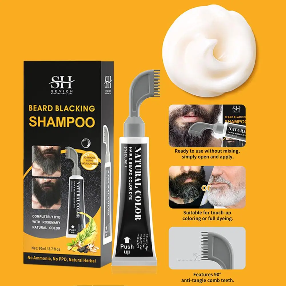 Haar- und Bartfärbemittel für Männer zur Abdeckung grauer Haare, Pflanzenextrakt-Färbeshampoo, natürliches schwarzes Frucht-Haarfärbecreme und Wurzel-Ausbesserung Image