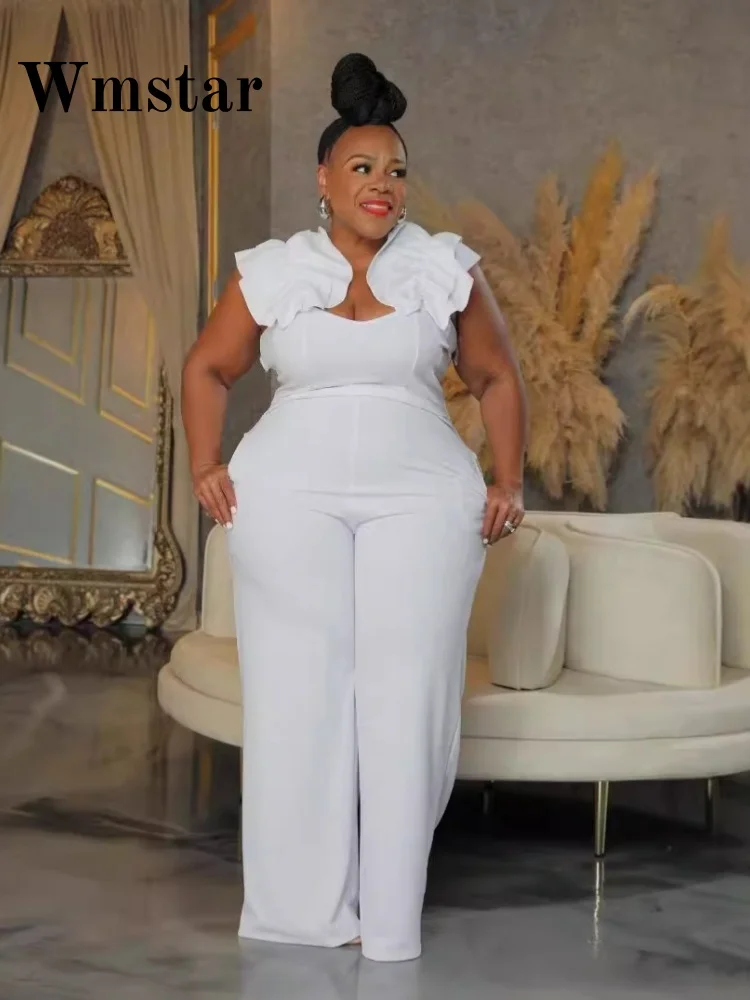 Wmstar Plus-Size-Overall für Damen, Spitze, elastisch, schlank, weites Bein, ärmellos, elegant, einteilig, Outfits, lässiger Mode-Strampler Image