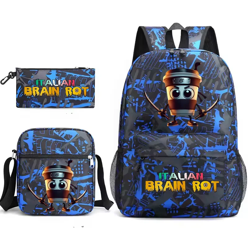 Nouveau Brainrot italien étudiants sacs à dos scolaires Cappuccino Assassin sac à dos pour garçons filles Anime sacs sacs d'école 3 pièces Mochila