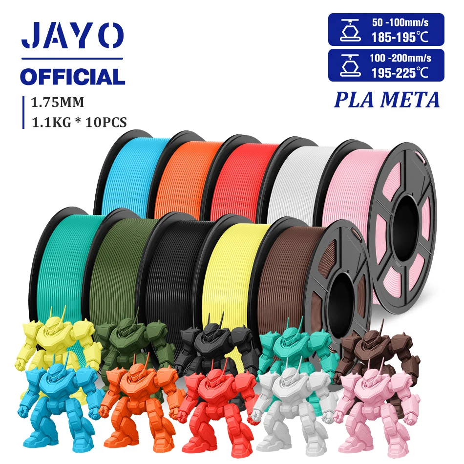 JAYO PLA Meta 3D-Drucker-Filament, 1,75 mm High Flow PLA-3D-Filament, 1,1 kg x 10 Rollen, ordentlich gewickeltes 3D-Druck-Filament, passend für die meisten FDM Image