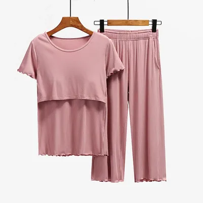 Maternity Nursing Sleepwear Clothes Set Breastfeeding Nightwear for Pregnant Women Pregnancy Breast Feeding Pajamas Suits