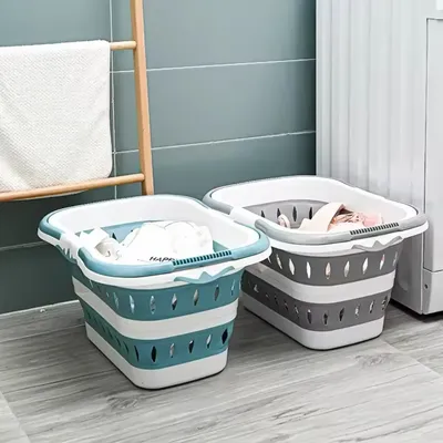 Collapsible Handled Laundry Basket Ellipse Oval Tub- Portable Washing Tub Space Saving Laundry Containers Home Organizer Basket