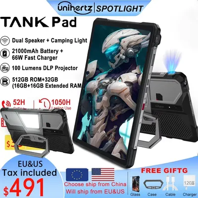 Unihertz Tank PAD 8849 Rugged Projector Tablet Android 32GB 512GB 21000mAh 10.95" FHD Dual Speaker Dimensity 8200 Tablet Phone