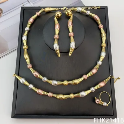 EMMA Fashion Dubai Gold Plated Beads Necklaces Earrings Rings Fine Jewelry Sets For Women Wedding Party Jewelry Gifts FHK21416