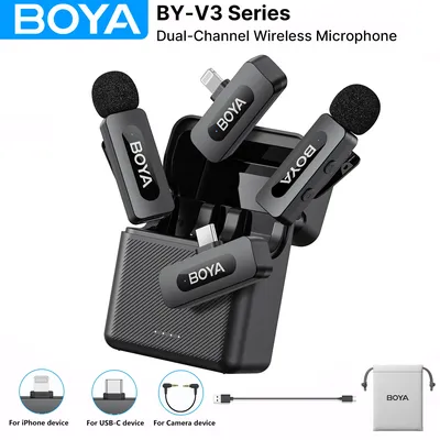 BOYA BY-V3 Wireless Lavalier Microphone for iPhone 15/16 Series Samsung DJI Pocket 3 Type-c Smartphones Cameras Video Recording