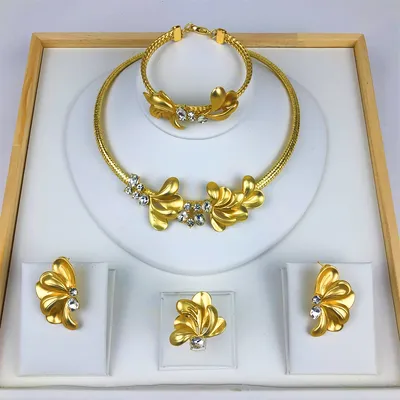 TITI Fashion Jewelry Sets Gold Color Necklace And Earrings For Women 4 Pieces Jewelry Set
