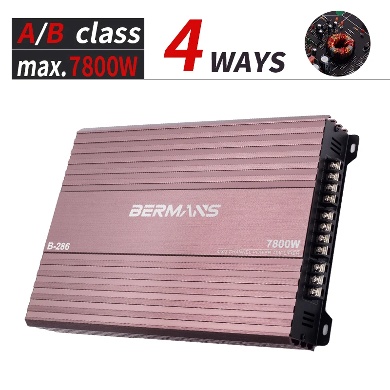 4-Channel Car Amplifier - 7800W High Power, Four-Way Amplification for Subwoofers and Speakers, 12V Compatible