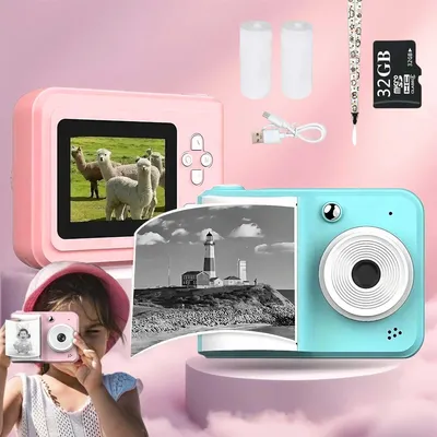 Mini Polaroid Camera Wireless Bluetooth Instant Print 2.4 Inch LCD Screen Rechargeable Battery Travel Gift for Kids Teens Adults