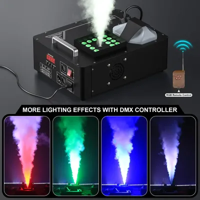 1500W LED Fog Machine Remote Control Vertical Smoke Machine with 24LED RGB Disco Dj Stage Light for Wedding Night Club Party