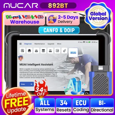 MUCAR 892BT AI Assist Automotive Tool Bi-directional Obd2 Scanner ECU Coding Car Diagnostic Tool CANFD DOIP 35 Reset Full System