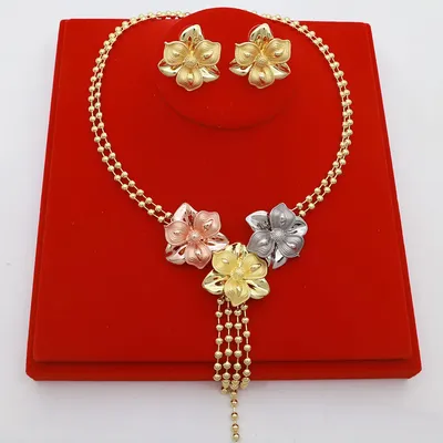 Dubai Gold Color Jewelry Sets For Women African Bridal Wedding Gifts Necklace Earrings Sets Jewellery