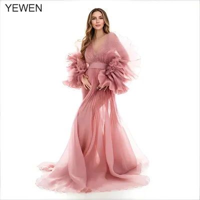 V Neck Pleated Organza Maternity Dresses for Photoshoot Pregnancy Long Dress for Maternity Shoot Baby Shower Dresses YW243116