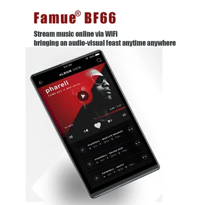 Famue 4.7 - inch MP4 music player with WiFi connectivity, Android 13, 6 + 64GB, Bluetooth, Google Play Store, Spotify，Amazon，X